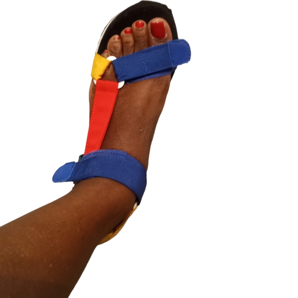 Red blue yellow green wedged heel sandles